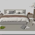 Modern Double Bed With Nightstands Table Lamps Chair Rug And Pillows