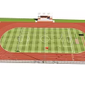 Soccer Field With Red Athletic Track Green Grass And White Line Markings