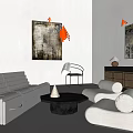 Modern Living Room White Sofa And Coffee Table Set With Artwork And Side Chair