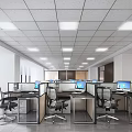 Modern Public Office Space With Open Cubicles Computers Office Chairs And Ceiling Lighting 3d model