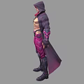 Man In Purple Hooded Coat With Bare Chest Purple Pants Knee Pads And Boots