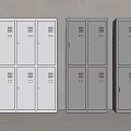 White and Gray Lockers with Multiple Doors Handles Small Grid Patterns Against Gray Wall Floor 3d model