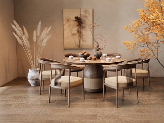 New Chinese Dining Table and Chair Leisure Chair Reed Vase Decoration Hanging Painting 3d model