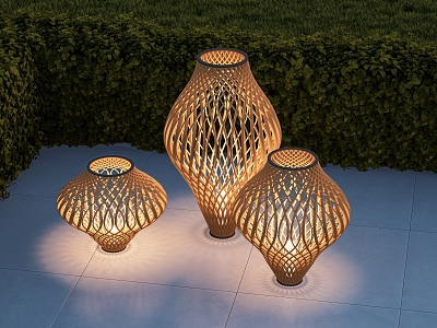 Modern Quiet Floor Lamp Southeast Asia Rattan Landscape Lamp Outdoor Lamp Landscape Lamp Combination Floor Lamp Garden Lamp 3d model