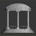 Elegant Marble Domed Pavilion Structure With Circular Base Columns And Benches 3d model