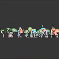 Colorful Cartoon Trees With Different Shapes And 3D Models Arranged in Scene