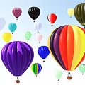 Colorful Vibrant Fun Outdoor Amusement Rides With Hot Air Balloons Flying in Clear Sky