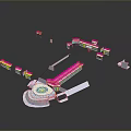 Modern Exhibition Interior With Pink Platforms Circular Display And White Structures