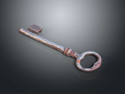 Old Rusted Key With Vintage Design Isolated On Dark Background Surface 3d model