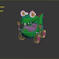 Green Electric Toy Dinosaur Ride On Car With Big Eyes Purple Seat And Blue Details
