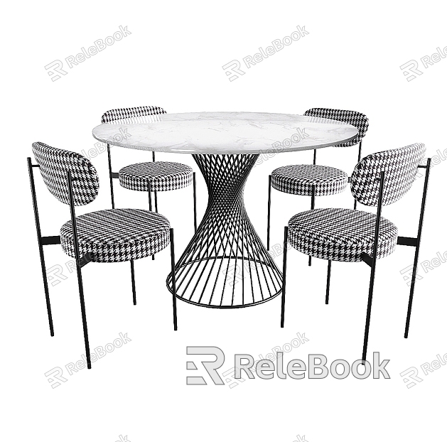 Modern Marble Dining Table and Chair Negotiation Table and Chair Fabric Dining Chair Houndstooth Dining Chair Marble Dining Table model