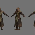 Three Angles View Of Fantasy Creature Character In Hooded Robe And Armor
