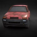 Red Rusty Vintage Compact Car With Rusted Body And Old Exterior