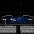 Event Stage Design With LOGO Blue Lighting Audience Seats And Large Screen