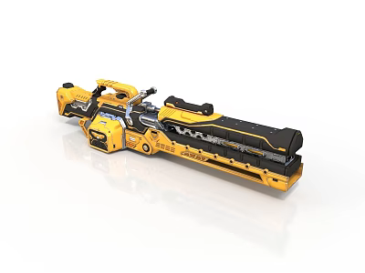 Yellow And Black Mechanical Weapon With Metallic Structure Long Barrel And Complex Parts 3d model