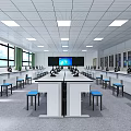 Modern Laboratory Interior With Lab Tables Scientific Equipment And Large Windows 3d model
