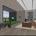 Indoor Golf Fitness Space With Golf Simulator Green Turf Area Sofa And Chairs