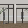 Modern Glass Double Doors in Bright Interior with Black Frames and Wooden Floor
