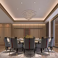 Elegant Private Room Interior Featuring Dining Table Chairs Chandelier And Mountain View 3d model