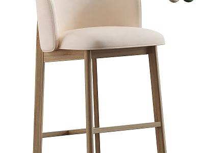 Nordic Style Light Beige Upholstered Single Sofa Chair With Natural Solid Wood High Legs 3d model