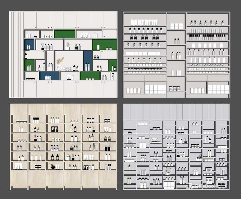 Modern Retail Display Shelves With Multiple Tiers And Various Layout Designs 3d model