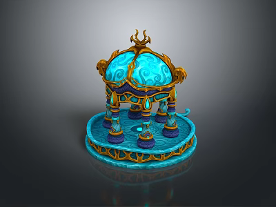 Ornate Blue And Gold Decorative Pavilion With Intricate Patterns Dome Columns And Base 3d model