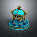 Ornate Blue And Gold Decorative Pavilion With Intricate Patterns Dome Columns And Base