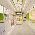 Bright Clean Specialty Store Interior With Display Cases Shelves And Green White Decor