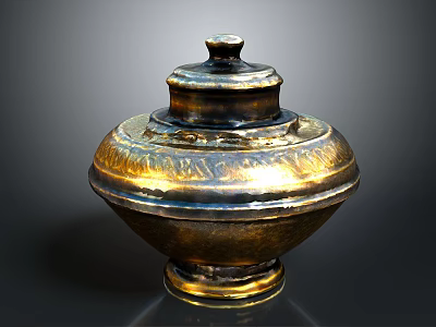 Elegant Decorative Ornament Set Featuring Carved Golden Brass Lid And Classical Home Decor Style 3d model