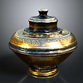 Elegant Decorative Ornament Set Featuring Carved Golden Brass Lid And Classical Home Decor Style