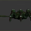 Green Mechanical Spider Weapon Featuring 454 Mark Cross Marks And Multiple Legs 3d model