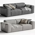 Modern Two Seater Sofa With Gray Pillows And Soft Throw Blanket 3d model
