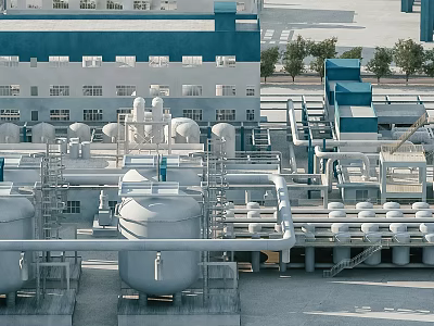 Modern Industrial Plant With Large Storage Tanks Piping Systems And Metal Structures 3d model