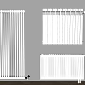 Modern White Vertical and Horizontal Radiators on Gray Wall with Wooden Floor