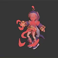 Cute Cartoon Game Character In Purple Outfit Holding Crescent Item With Octopus Tentacles
