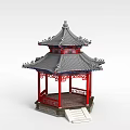 Technology Exhibition Hall Featuring Traditional Chinese Pavilion Model With Red Pillars And Gray Tiles