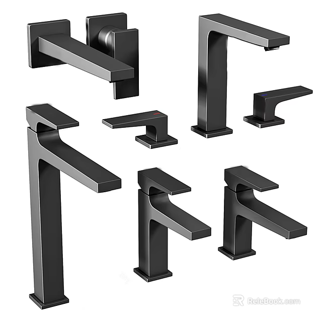 Modern Black Water Faucets Showcasing Multiple Stylish Designs For Home Use 3d model 