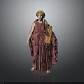 Classical Female 3D Model Statue In Red Robe With Green Turban Holding Amphora