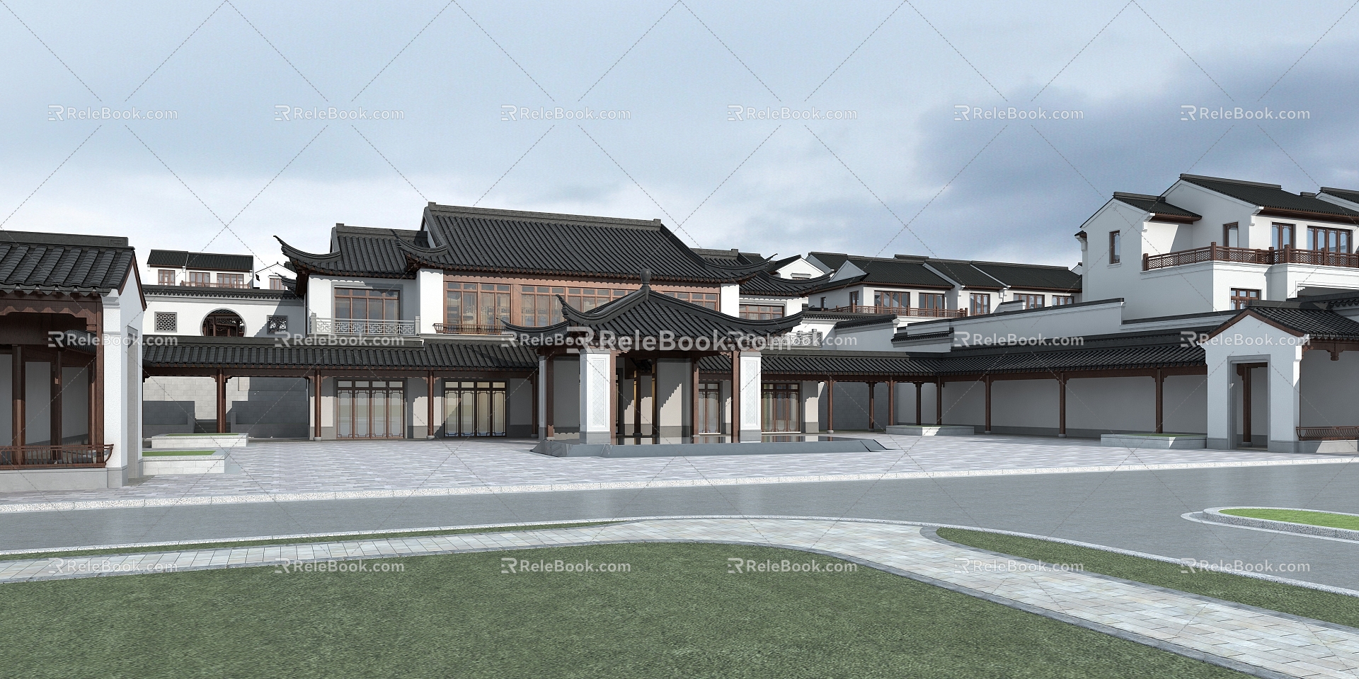 Chinese-style ancient building Weihai Qing Town Club 3d model