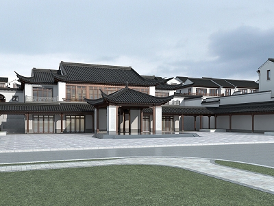 Chinese-style ancient building Weihai Qing Town Club 3d model