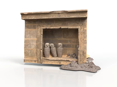 Modern Interior Design With Stone Niche Three Small Statues And Stones 3d model