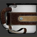 White Enamel Mug With Brown Leather Handle And Metal Rivet Detail