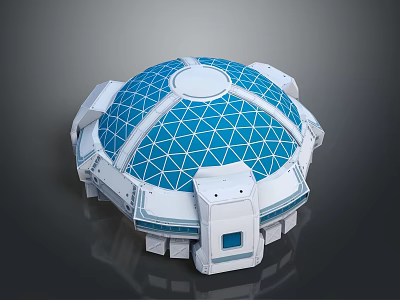 Futuristic Spherical Architecture Design With Blue Geometric Grid And White Structure 3d model