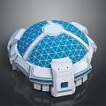 Futuristic Spherical Architecture Design With Blue Geometric Grid And White Structure 3d model
