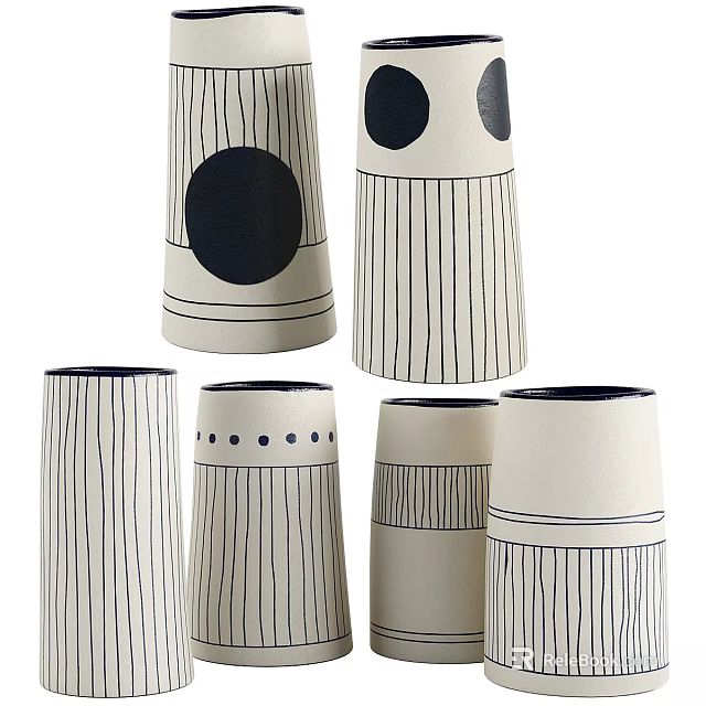 Modern Ceramic Decorative Ornament Set With Striped And Polka Dot Patterns 3d model