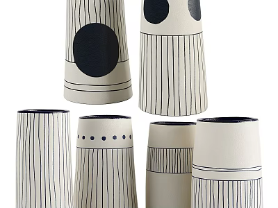 Modern Ceramic Decorative Ornament Set With Striped And Polka Dot Patterns 3d model