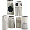 Modern Ceramic Decorative Ornament Set With Striped And Polka Dot Patterns 3d model