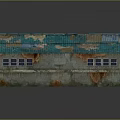 Old Industrial Park Building With Green Rusty Roof Peeling Paint And Gray Walls
