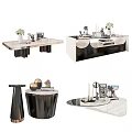 Modern Coffee Tables With Marble Tops Metal Bases And Decorative Vases Frames
