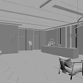 Modern Luxury Hotel Lobby With Marble Front Desk Hanging Chandelier Sofa Floor to Ceiling Windows and Green Plants